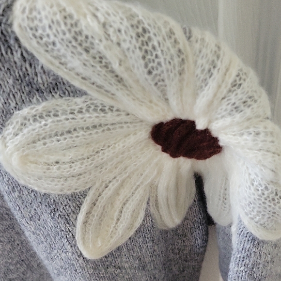 Women's Sweater, Gray With Floral On Shoulder - Picture 2 of 5